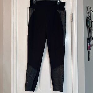 SPANX Black Leggings with Leather Accents